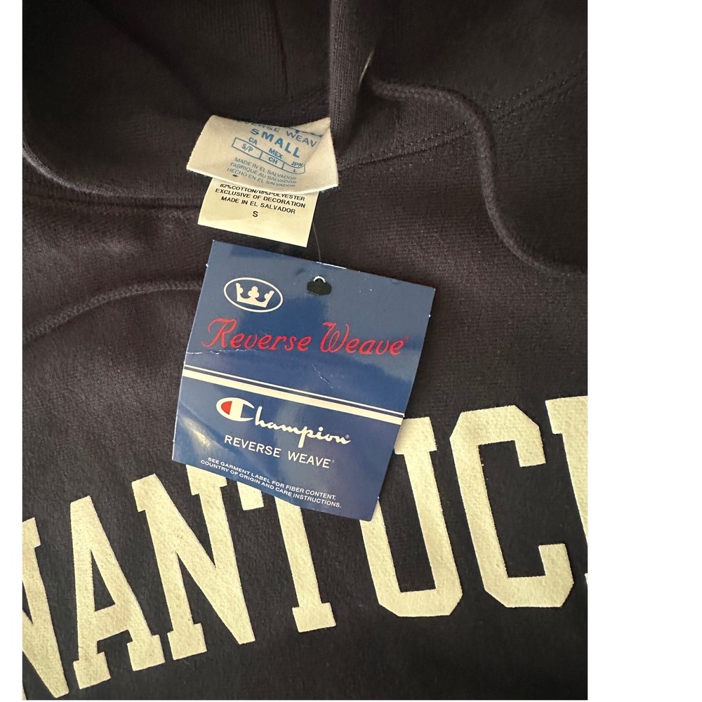 Champion Reverse Weave Hoodie Mens Small Navy Blue Nantucket Graphic Sweatshirt